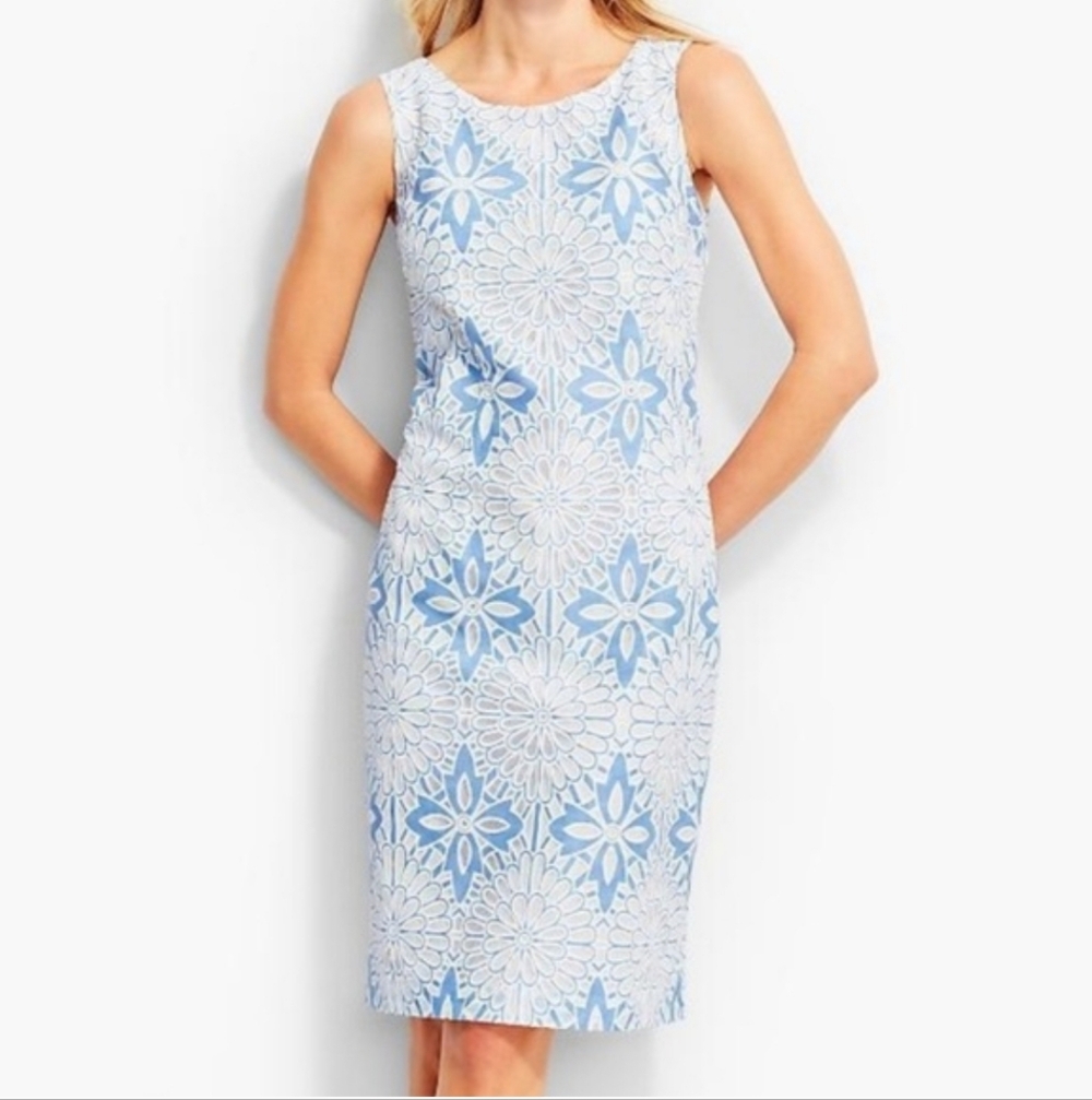 Talbots Floral Blue and White Lace Sleeveless Dress